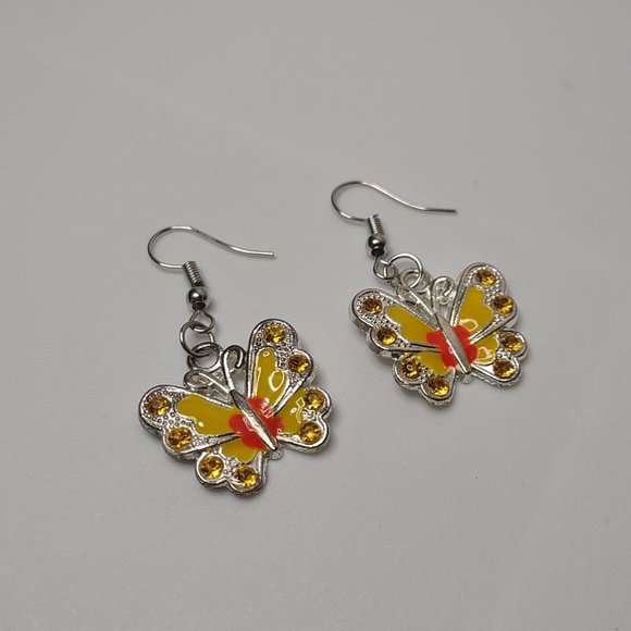Cute Yellow And Orange Butterfly Earrings - Picture 3 of 10
